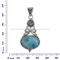 Natural Larimar And Sky Blue Topaz Gemstone 925 Solid Silver Pendant Jewelry